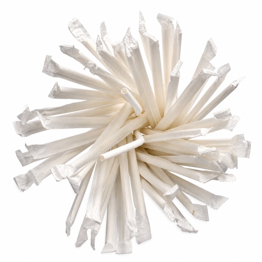 Zoombild von Papierstrohhalm weiß biegsam 20 cm, einzeln verp. 100er-Pack