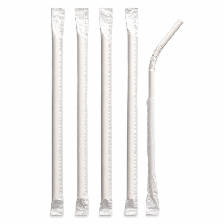 Zoombild von Papierstrohhalm weiß biegsam 20 cm, einzeln verp. 100er-Pack