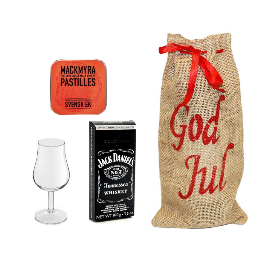 Julpresentpack med whiskyglas, choklad & pastiller