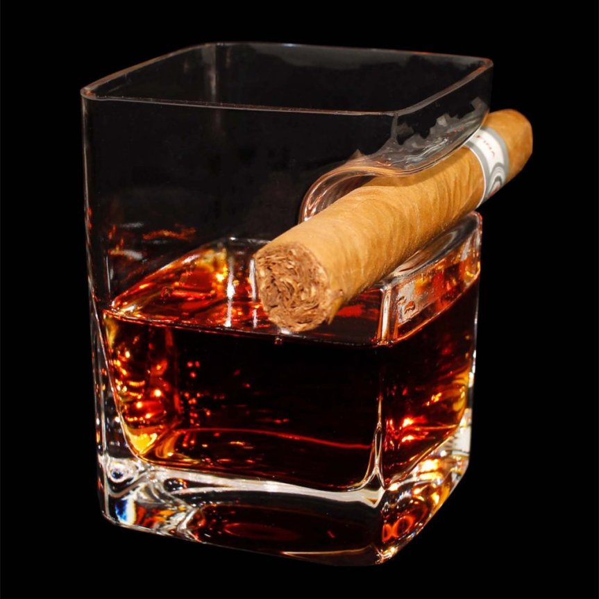 Whiskeyglas Modern med cigarrhållare